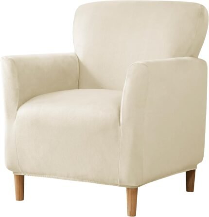 LiveGo Stretch Mid Century Modern Armchair Slipcover 1-Piece Solid Accent Chair Covers with Arms Soft Chair Slipcovers for Living Room Furniture Protector Office Reception
