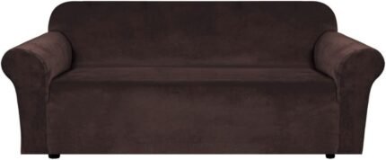 H.VERSAILTEX Stretch Velvet Sofa Covers for 3 Cushion Couch Covers Sofa Slipcovers Furniture Protector Soft with Non Slip Elastic Bottom, Crafted from Thick Comfy Rich Velour (Sofa 72'-90', Chocolate)