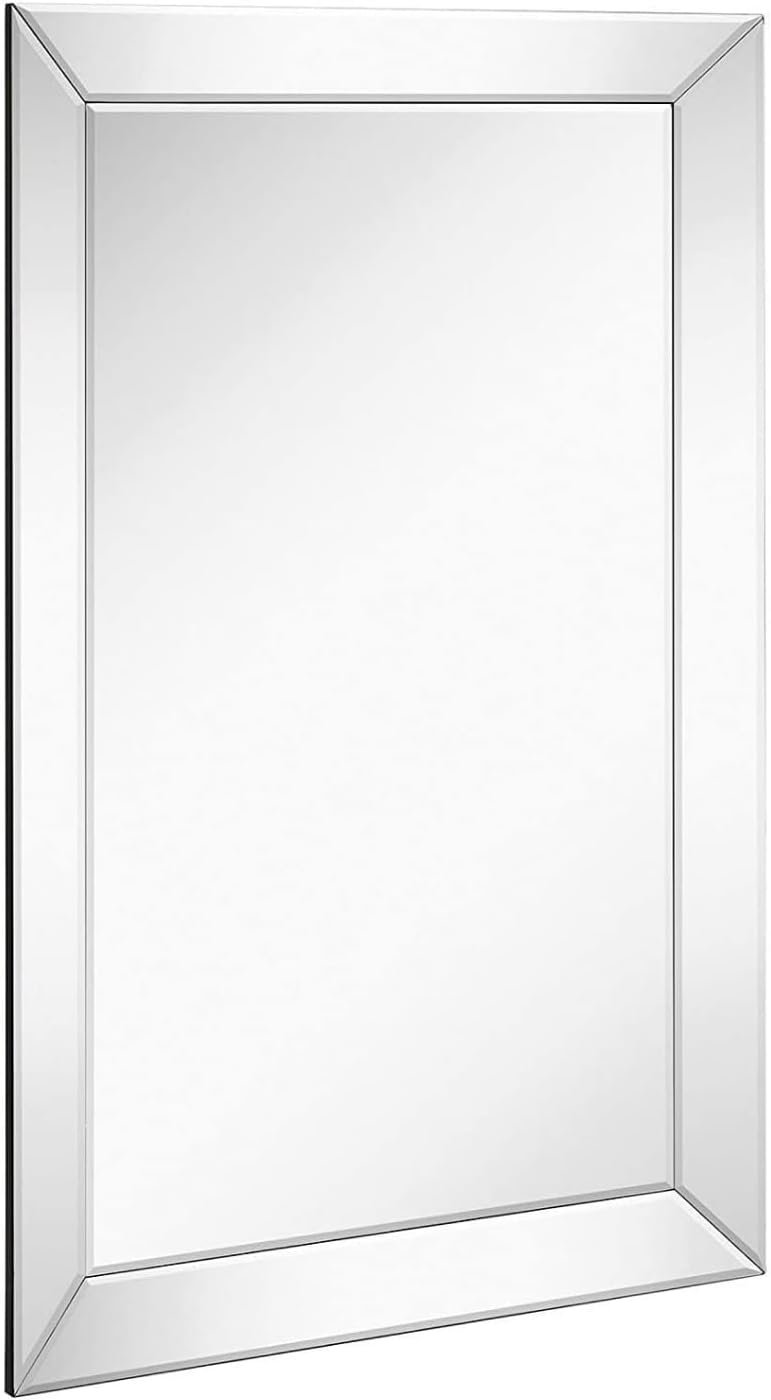 Hamilton Hills 24x36 Inch Rectangular Polished Silver Framed Mirrors for Wall | Large Luxury Mirror with 3in Angled Beveled Edge Frame | Hanging Vanity for Hallway, Entry, Bedroom & Bathroom Mirror