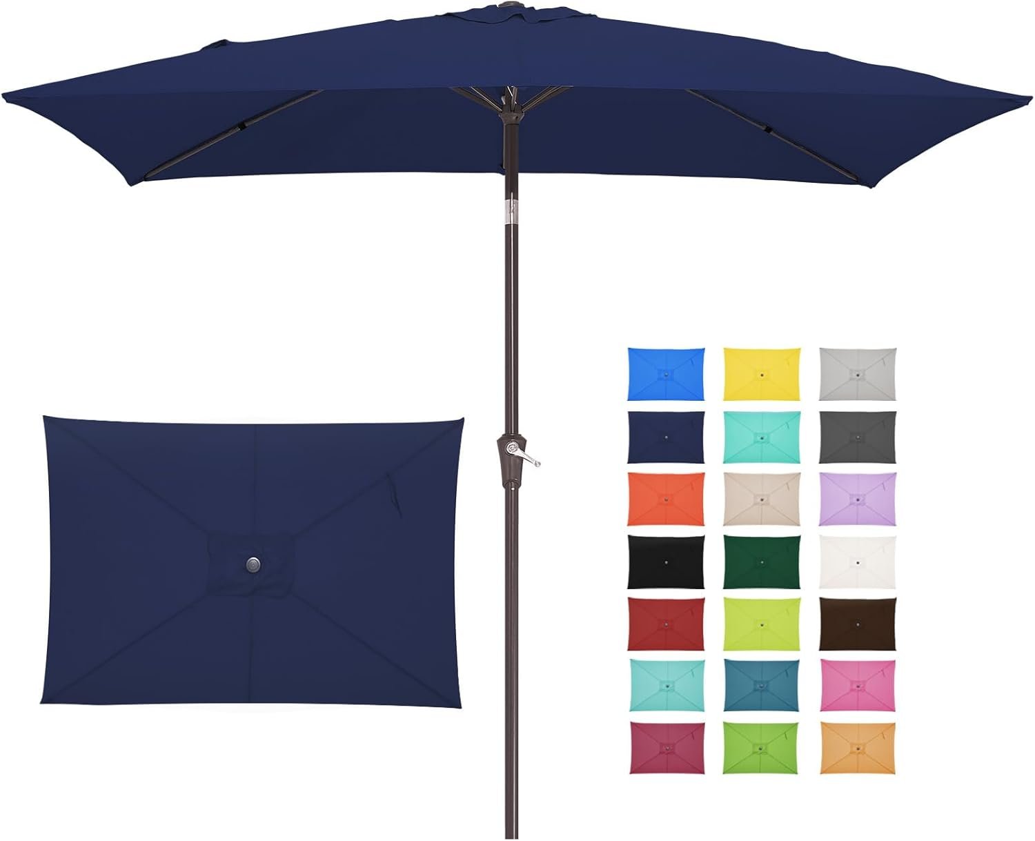 JEAREY 6.5x10 ft Rectangular Patio Umbrellas Outdoor Market Umbrella with Push Button Tilt and Crank, Rectangle Table Umbrella 6 Sturdy Ribs UV Protection for Pool Garden Backyard Deck, Dark Navy
