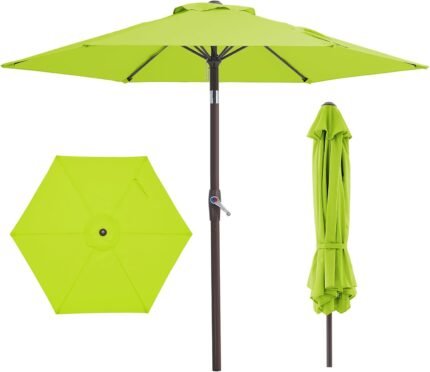JEAREY 7.5FT Patio Umbrellas Outdoor Pool Umbrella Table Market Umbrella with 6 Ribs, Tilt Button for Deck Backyard Garden,Apple Green