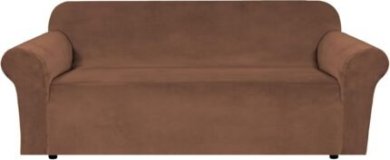 H.VERSAILTEX 1 Peice Stretch Velvet Sofa Covers for 3 Cushion Couch Covers Sofa Slipcovers Furniture Protector Soft, Crafted from Thick Comfy Rich Velour (Sofa 72"-90", Caramel)