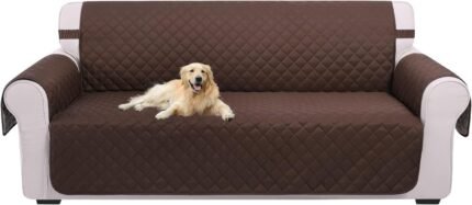 U-NICE HOME Reversible Sofa Cover Couch Cover for Dogs with Elastic Straps Water Repellent Furniture Protector for Pets Couch Cover for 3 Cushion Couch (Sofa, Coffee/Beige)
