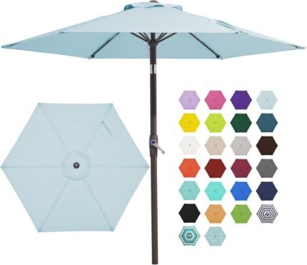 JEAREY 7.5FT Patio Umbrellas Outdoor Umbrella Table Market Umbrella with 6 Ribs,Tilt Button for Pool Deck Backyard Garden,Light Blue
