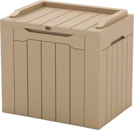 Patiowell 30 Gallon Resin Deck Box, Outdoor Storage Box for Patio Furniture, Deliveries, Pool Supplies,Waterproof and Lockable, Light Brown