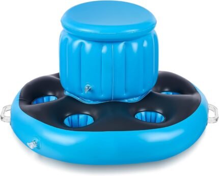 WILLBOND Inflatable Floating Cooler for Pools with 6 Built in Cup Holders Inflatable PVC Floating Coolers for Lake Drink Holder Pool Drink Floats for Pool Party Beach Lake