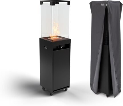 Planika Faro Patio Heater - Outdoor Propane Gas Heater, Black Fire Pit for Garden, Residential & Commercial Use with Wheels - High-Performance Outside Heating Solution