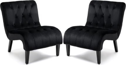 AVAWING Armless Accent Chair Set of 2, Upholstered Velvet Lounge Chair with Wood Legs, Comfy Reading Chair for Living Room & Bedroom, Black