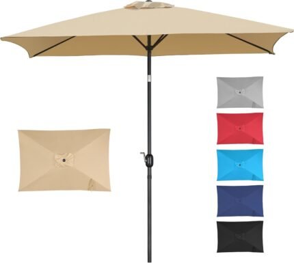 Yaheetech 6.5x10FT Rectangular Outdoor Patio Umbrella Large Market Umbrella w/Push Button Tilt & Crank Lift System & 6 Sturdy Ribs for Garden/Lawn/Beach/Pool/Deck/Backyard - Tan