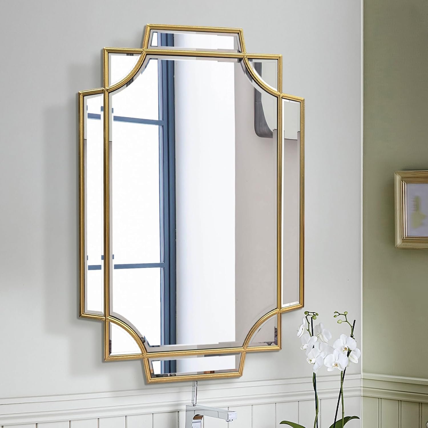 WAMIRRO Large Decorative Gold Mirror Luxury Living Room Irregular Ornate Mirorrs for Entryway Firplace Mantel Hallway 24"X36"