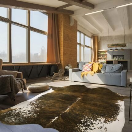 BENRON Faux Cowhide Rug Large, Western Cow Hide Rugs for Living Room Bedroom Home Decor, Non Slip Cute Rug with Irregular Animal Skins and Hides, Olive Green, 6.2 x 7ft