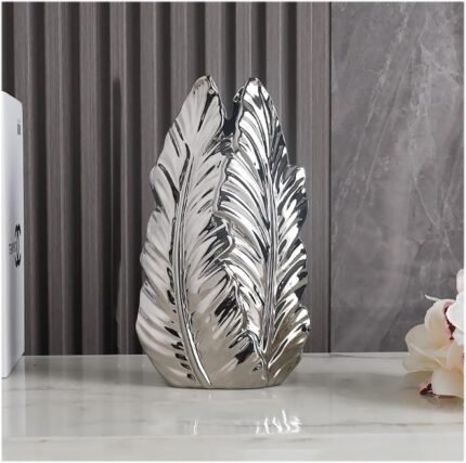 Nordic Light Luxury Gold Painted Ceramic high-end vases-Elegant Home Decor-Flower Vase/Contemporary Design - Wedding Table Accent - Boho Pottery (Color : Silver, Size : L)