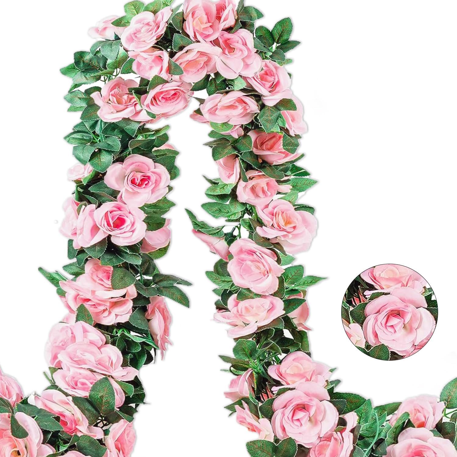 10PCS Fake Rose Garland, 7.5Ft Artificial Vines Flowers Hanging Rose Vine for Wedding Home Office Arch Arrangement Decoration