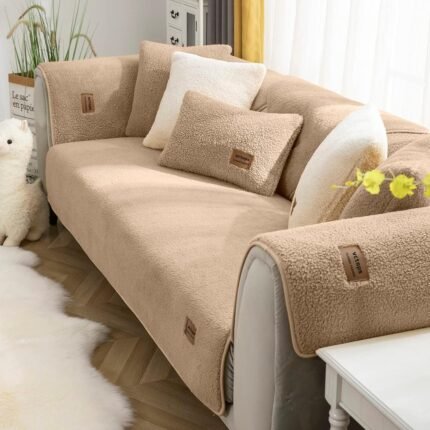 vctops Sherpa Fleece Sofa Couch Covers Super Soft Warm Plush Sectional Couch Cover Luxury Fuzzy Furry Non Slip Sofa Slipcover Furniture Protector (Coffee,28"x70")