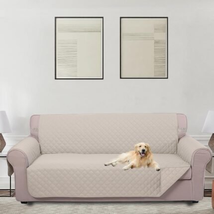 U-NICE HOME Reversible Sofa Cover Couch Cover for Dogs with Elastic Straps Water Resistant Furniture Protector for Pets Couch Cover for 3 Cushion Couch (Sofa, Beige/Beige)