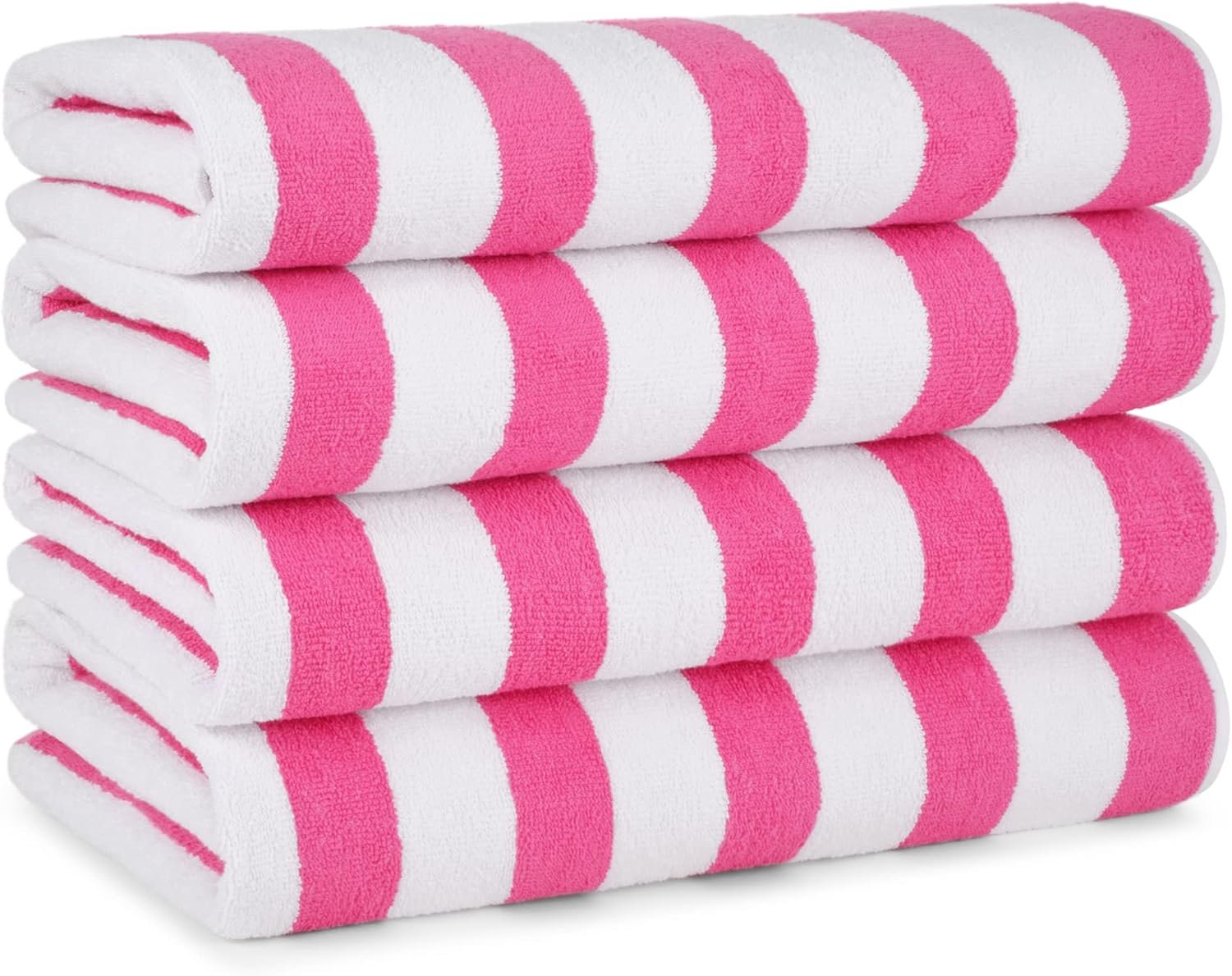 Arkwright Cali Cabana Stripe Beach Towel - Pack of 4 - Soft 100% Cotton Lightweight Quick Dry Terry Towels Set for Pool, Swim, and Hot Tub, 30 x 60 in, Pink