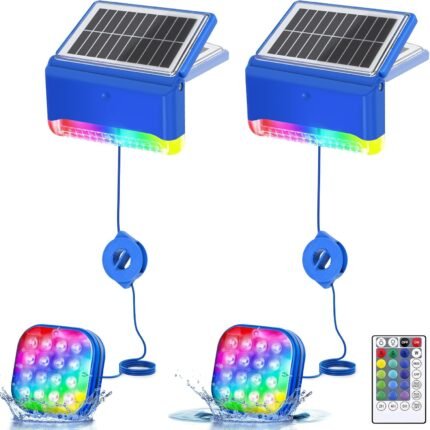 Likiyol 2025 Next-Gen 2-in-1 Solar Pool Lights with Submersible Pool Lights & Poolside Light, Remote Control IP68 Waterproof 16 Colors Pools Light for Inground Above Ground Pools, 2 Pack