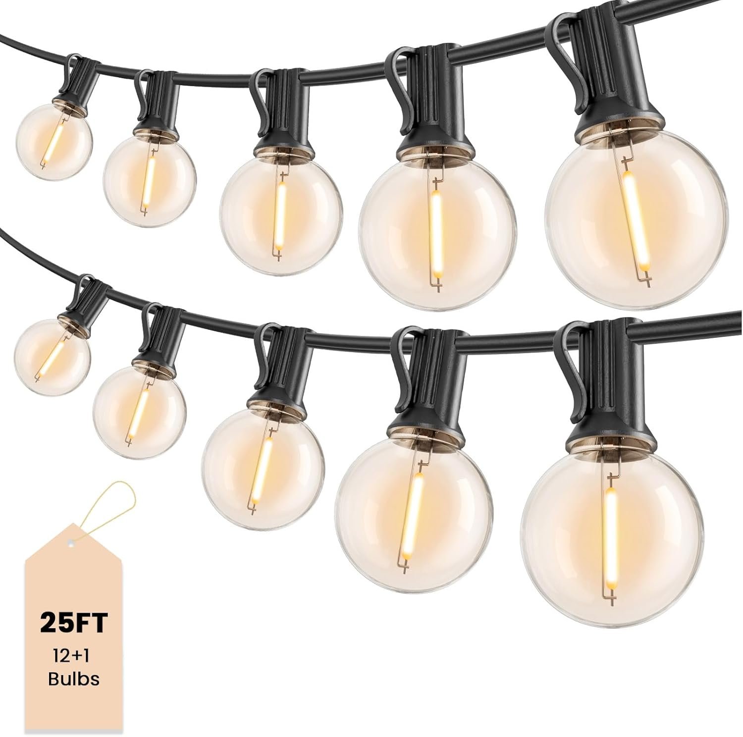 Outdoor String Lights 25ft, G40 Led Patio Light with 13pcs Bulbs, Shatterproof Waterproof Dimmable Connectable Hanging Globe Outdoor Lights for Party, Cafe, Backyard, Balcony, Bistro, Black