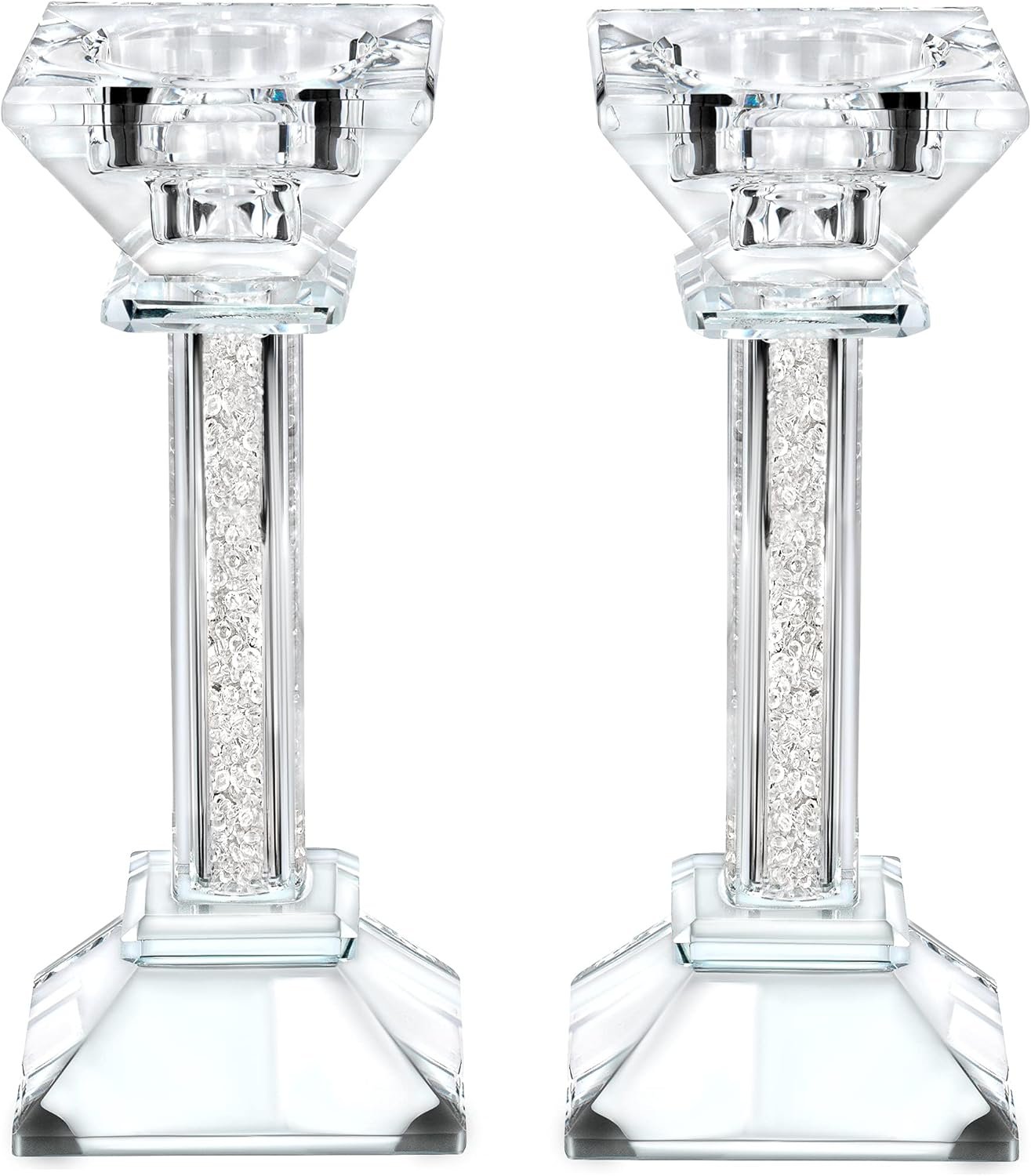 Crystal Candle Holders Set of 2-6.2" Tall Crystal Candlestick Holders - Ultra Elegant and Modern Centerpiece Home Decor