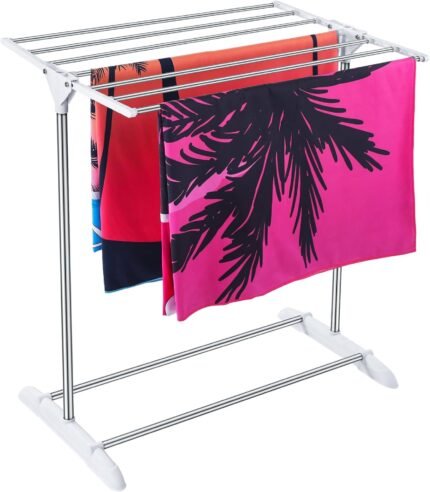 Pool Towel Rack Towel Racks for Bathroom Freestanding Pool Holder Stand Poolside Storage Organizer for Outdoor Beach Swimming Home Floor Bedroom Hot Tub Gym (7 Bar,Stainless Steel, Plastic)