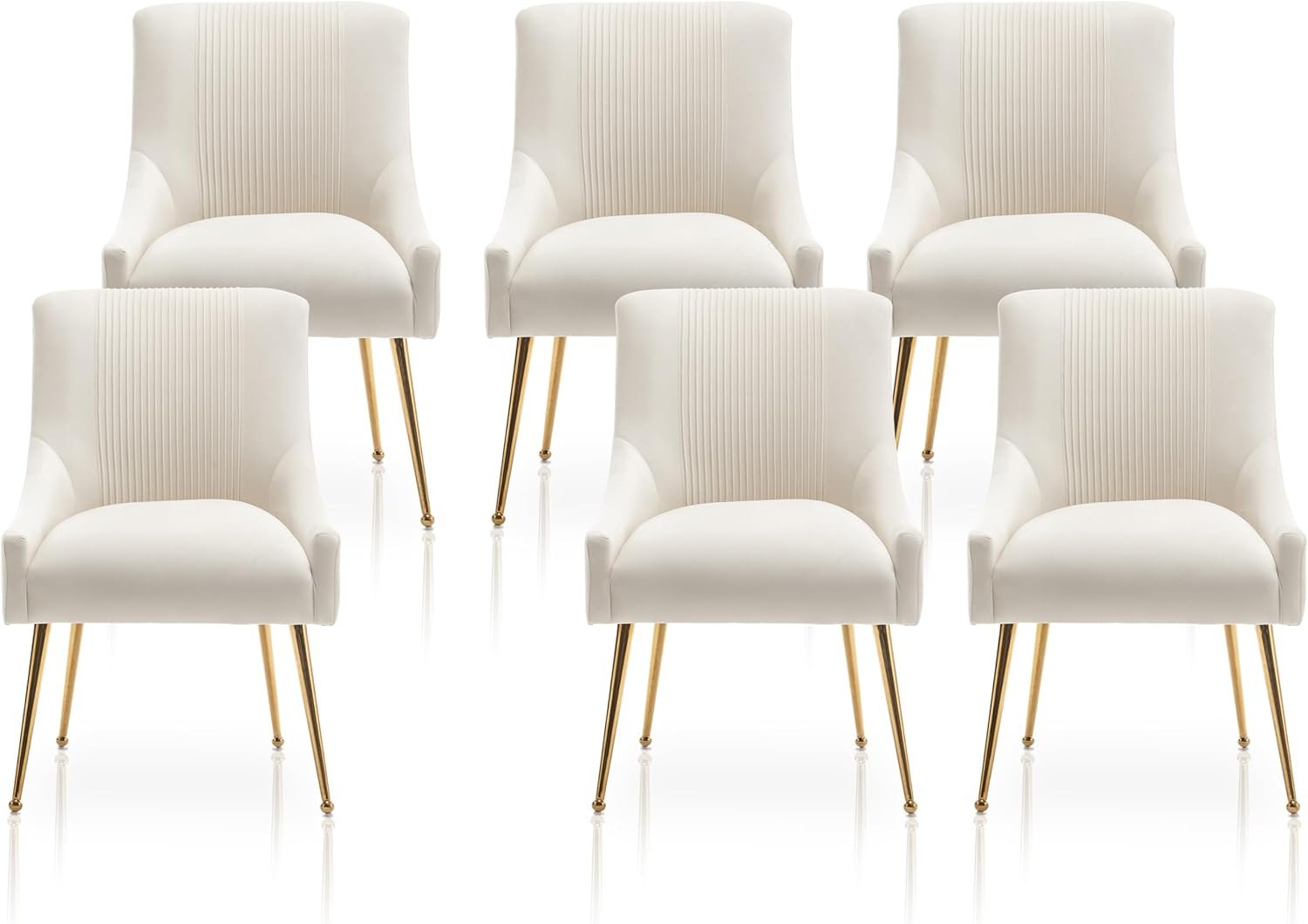 Dining Chairs,Modern Living Room Chairs, Velvet Upholstered Dining Room Chairs with Gold Legs,Tufted Accent Chair Set of 6 for Reception Room Bedroom Study Room(Beige)