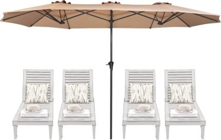 SUPERJARE 13FT Outdoor Umbrella for Patio, Double sided Pool Umbrellas with Fade Resistant Canopy, Large Table Umbrella for Deck, Market, Backyard - Beige