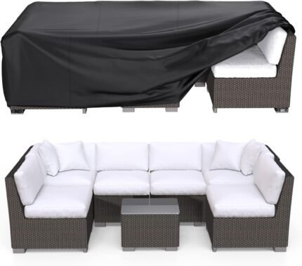 Patio Furniture Set Cover Waterproof, Heavy Duty 600D Funiture Covers for Outdoor Sectional Sofa Set Wicker Rattan Table Chair Rectangular 108" L × 82" W × 28" H