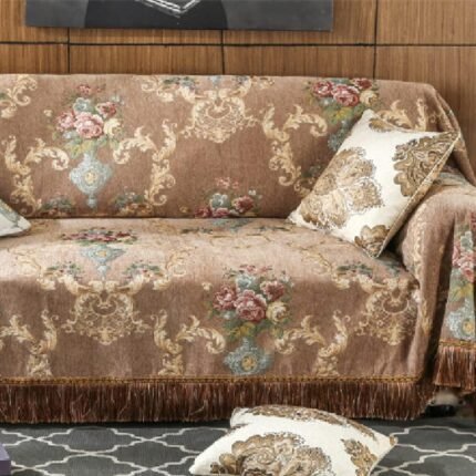 Amidoudou European Luxury Couch Cover for 3 Seat Cushion Couch, Sectionals L Shaped Couch,Jacquard Chenille Sofa Cover Slipcover with Tassels (Coffee,XX-Large 71"x137")