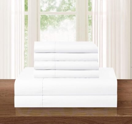 Elegant Comfort Luxury Soft 1500 Premium Hotel Quality Microfiber Wrinkle and Fade Resistant Cozy 6-Piece Bedding Set, Easy All Around Elastic Fitted Sheet, Deep Pocket, Queen, White