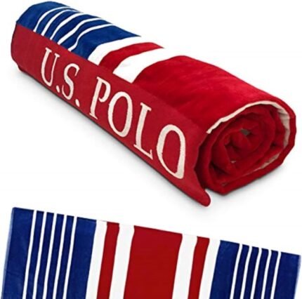 U.S. Polo Assn. Oversized (40” x 70”) Striped Nautical Design Beach Towel - Luxury Plush Cotton Hotel Quality for Bath, Pool - Blue/Red/White