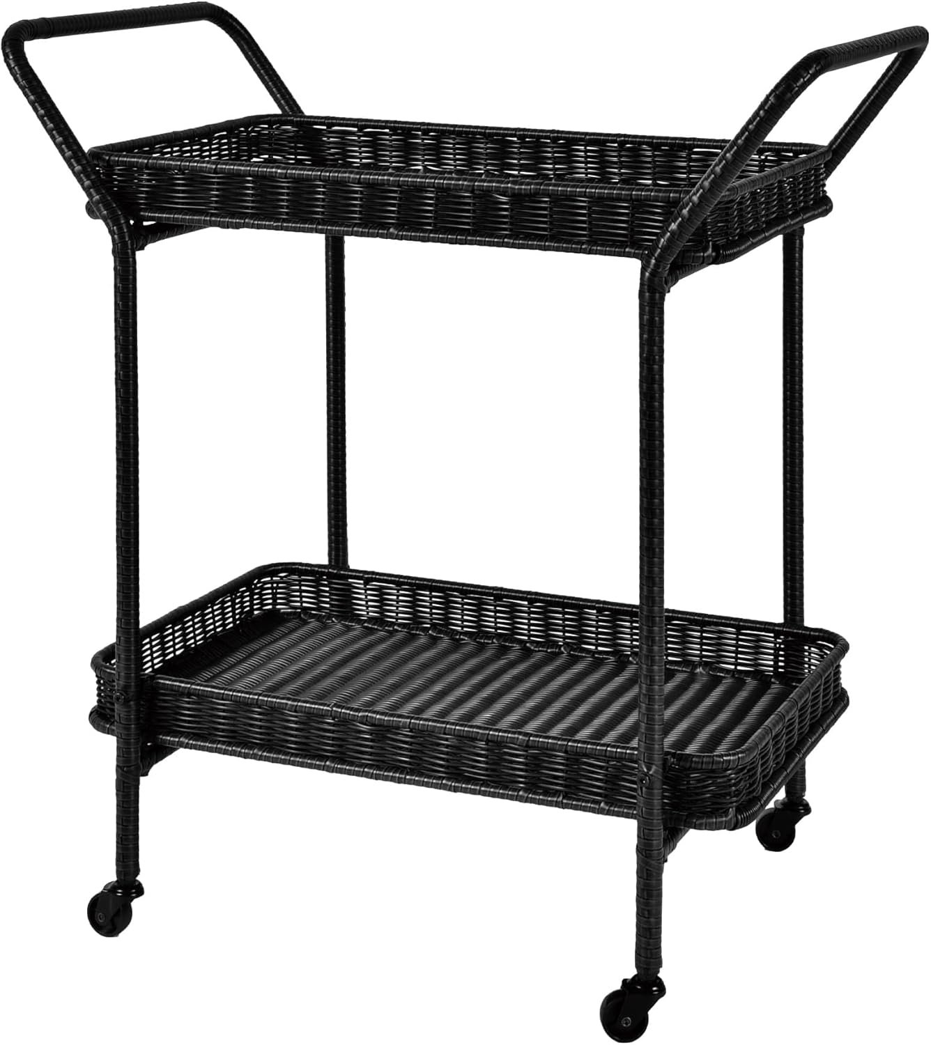 Jeco Wicker Patio Serving Cart in Black