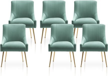 Dining Chairs,Modern Living Room Chairs, Velvet Upholstered Dining Room Chairs with Gold Legs,Tufted Accent Chair Set of 6 for Reception Room Bedroom Study Room(Teal Green)