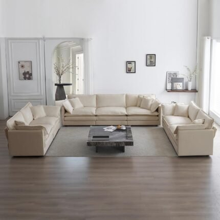 mikibama Luxury Oversized 3 Piece Sofa Set, 2 Pieces of 2 Seater and 1 Piece of 3 Seater Sofa, Modern Chenille Comfy Cloud Couches Set with 13 Pillow for Living Room Office, Light Coffee