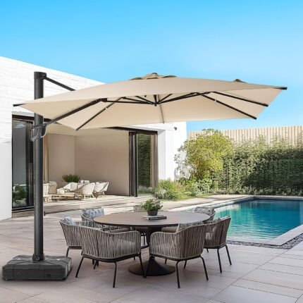 9X12FT Cantilever Patio Umbrella, Large Aluminum Rectangle Outdoor Offset Umbrella with 360-Degree Rotation, 5-Year Fade Resistance for Patio Outdoor Pool Deck Garden (Beige)