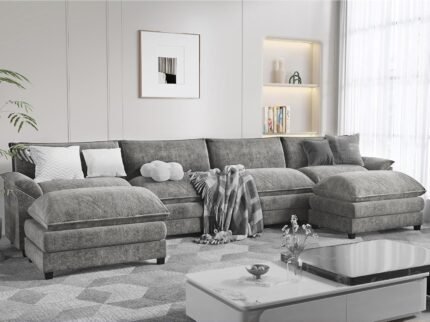 Furmax Modern Convertible Sofa U Shaped Couch, Fabric 6 Seat Sofa Set with Ottoman, Modular Sectional Sofa Couch, Sectional Couches for Living Room, Apartment (Grey)