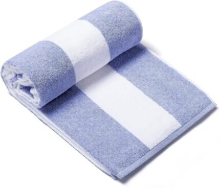 CLOWOOD Plush Oversized Beach Towel - Cotton 40 x 72 Inch Large Thick Blue Striped Cabana Pool Swimming Towel