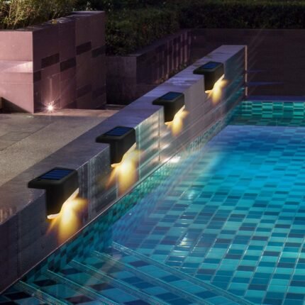 Solar Pool Side Lights, Light up Swimming Pool Accessories Night Lights, Outdoor LED Deck Lights for Stairs, Step, Fence, Yard, Patio, and Pathway Decor, Pack of 4, Warm White