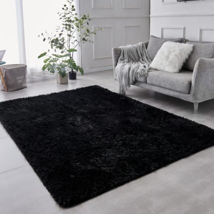 TABAYON Luxury 6x9 Modern Indoor Home Living Room Area Rugs, Anti-Skid Soft Fluffy Shag Fur Bedroom Rugs for Kids Playroom Decor Black