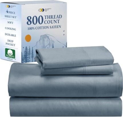 California Design Den Luxury 100% Cotton Sateen - Buttery Soft 800 Thread Count Queen Bed Sheet Set - Beats Fake Egyptian Claim, Durable Deep Pocket Fitted Sheet (Blue)