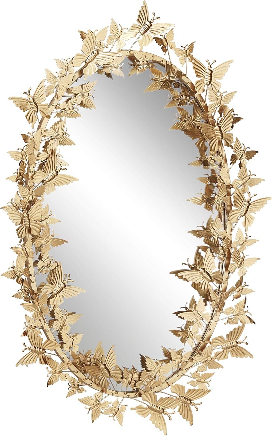Deco 79 Metal Butterfly Room Wall Mirror Oval 3D Entryway Mirror, Wall Mounted Mirror 19" x 5" x 33", Gold
