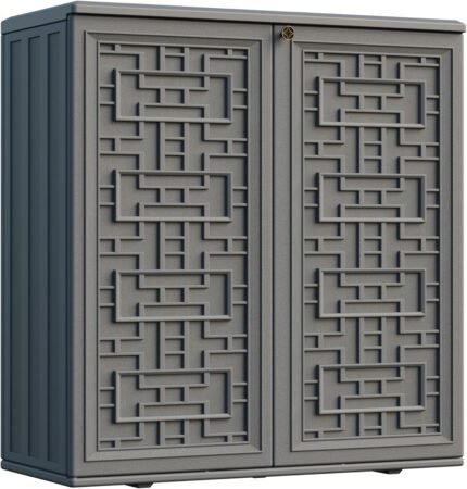 Indoor Outdoor Storage Cabinet Waterproof with Shelf,Plastic Storage Sheds Outdoor Cabinets for Patio/Garden/Backyard, Size 34.3''L*15''W*36.2''H(Gray)