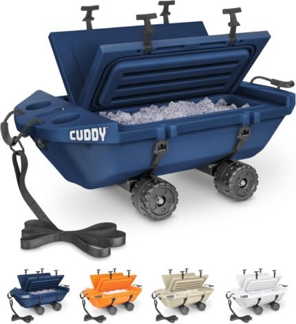 CUDDY Crawler Cooler with Wheels – 40 QT Amphibious Floating Cooler and Dry Storage Vessel - Orange, Navy, Tan, or White