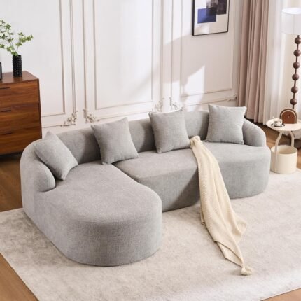 99" Sectional Curved Couch,Luxury Plush Chenille Fabric, Oversized Curved Sofa with L-Shape Chaise,Compression Sofa for Living Room,No Assembly Needed (Brown, 99 Inch) (Gray)