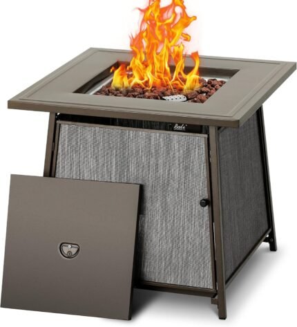 BALI OUTDOORS 50,000 BTU Propane Fire Pit Outdoor, 28 inch Propane Fire Pit Table Square, Gas Firepits for Outside Patio, Garden, Backyard
