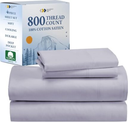 California Design Den Luxury 800 Thread Count Sheets Queen - 100% Cotton Sateen for Queen Size Bed - Bedding Set with Deep Pockets, Cooling & Softer Than Egyptian Cotton Sheets (Lavender)