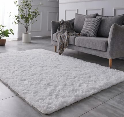 TABAYON Luxury 6x9 Modern Indoor Home Living Room Area Rugs, Anti-Skid Soft Fluffy Shag Fur Bedroom Rugs for Kids Playroom Decor Ivory