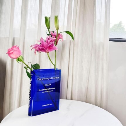 Puransen Blue Bookend Flower Vase - Aesthetic Room Decor for Modern Home/Office, Minimalist Shelf Organizer with Floral Display, for Book Lovers & Interior Design Enthusiasts