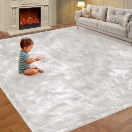 Large Area Rugs for Living Room, Super Luxury Soft Fluffy Modern Bedroom Rug, Big Indoor Thick Soft Nursery Rug, Non-Skid Nursery Faux Fur Carpet for Kids Room Home Décor, 6x9 Feet Cream White