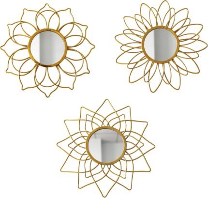 Champagne Gold Round Mirrors for Wall - Pack of 3 | Decorative Circle Mirrors for Modern & Vintage Room Decor | Gifts for Women & Moms