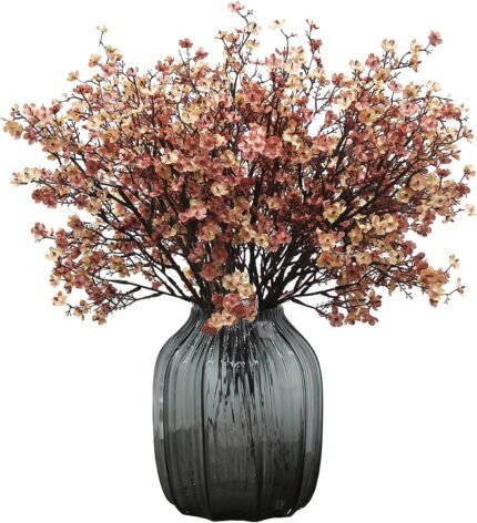 JAKY-Global Babys Breath Silk Artificial Flowers 6 Bundle European Fake Flowers Decor Wedding Party Fall Stems Decoration Bouquets DIY Home Garden,Farmhouse,Living Room Decor (Beige Brown-6pcs)